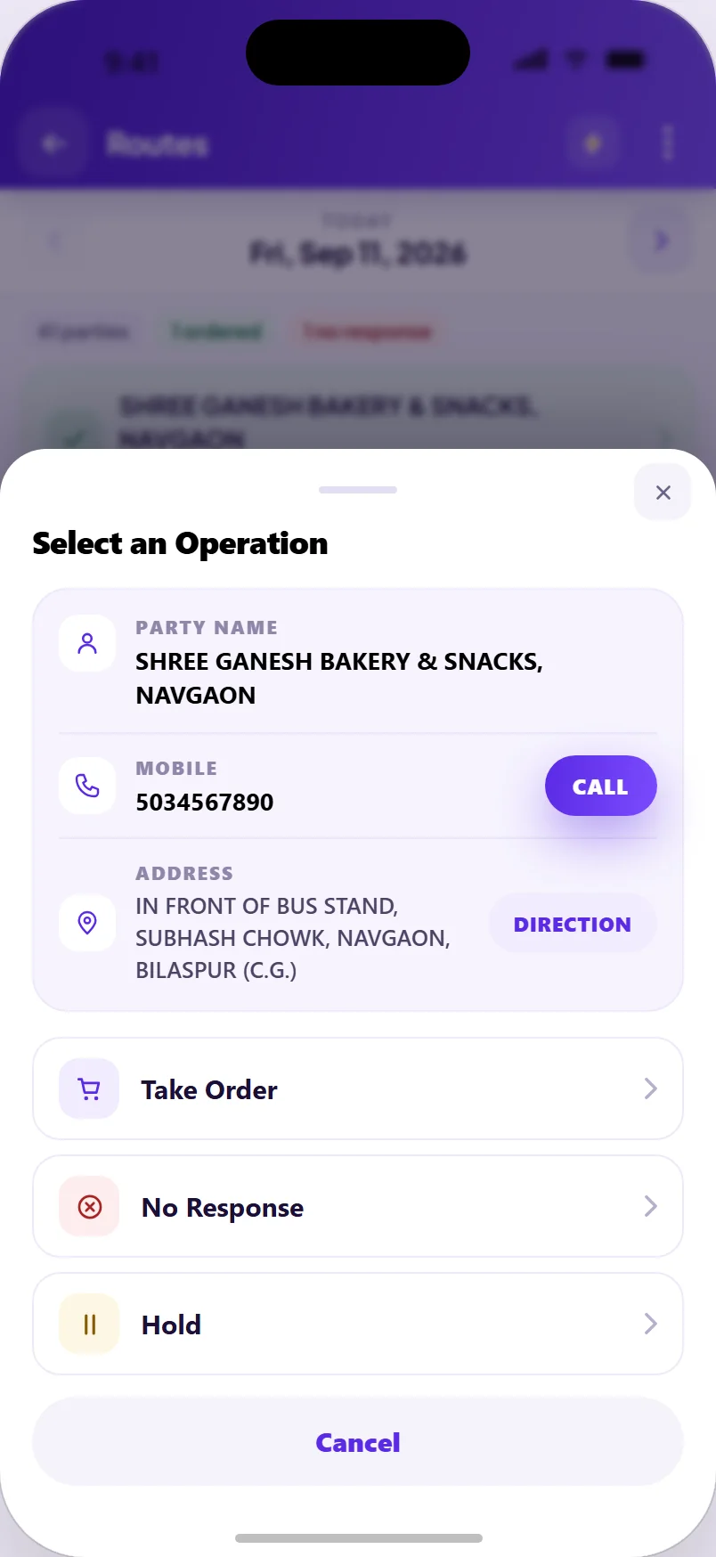 Operation sheet screen