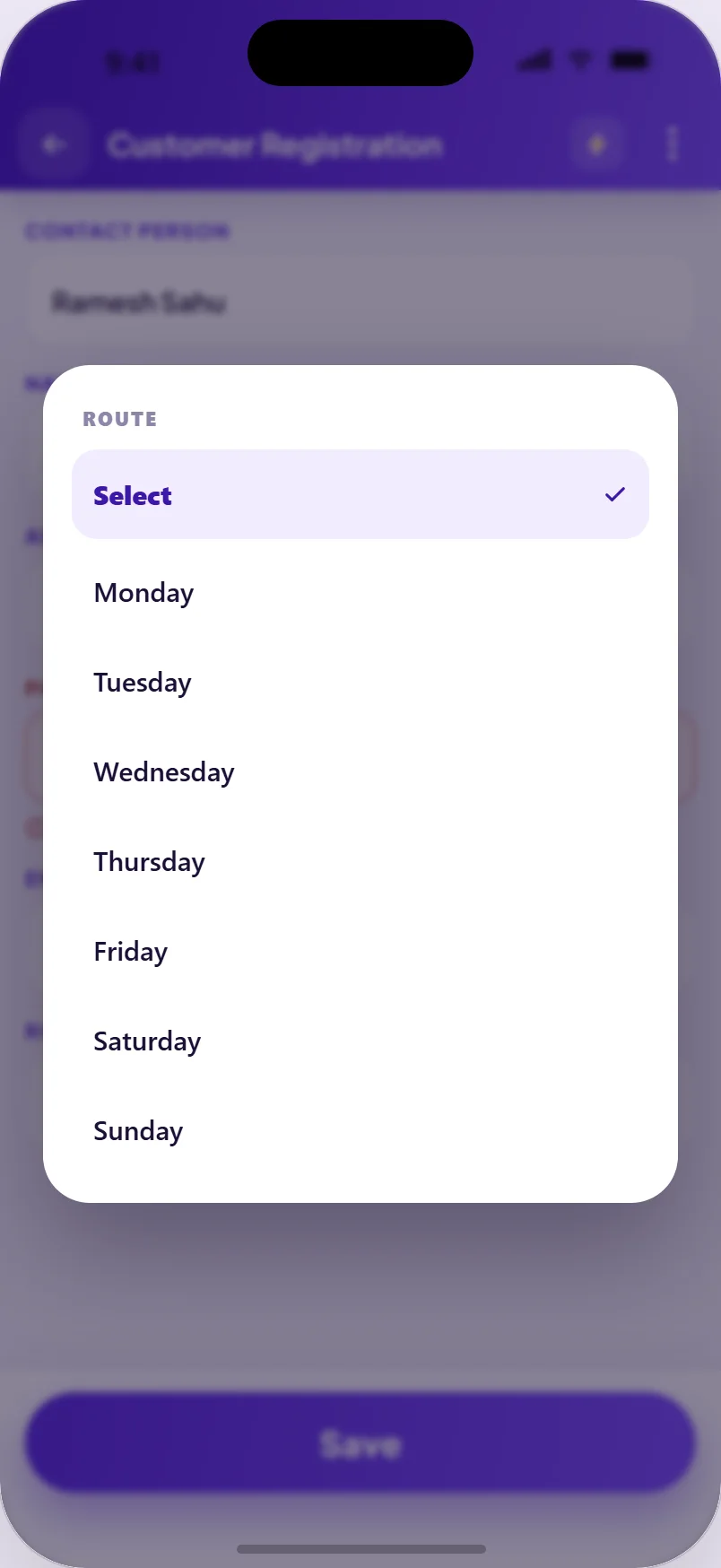 Select route screen